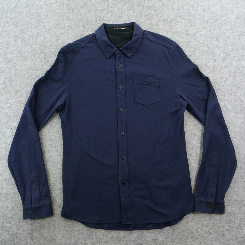 Elie Tahari Shirt Mens Medium Blue Button Up Pique Long Sleeve Pockets
